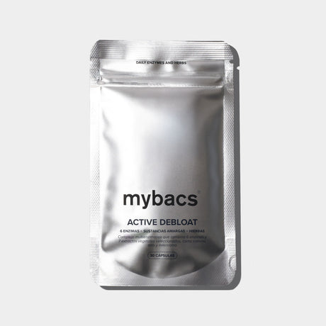 Active Debloat de mybacs. Complejo enzimático para reducir la hinchazón y mejorar la digestión después de comidas copiosas.